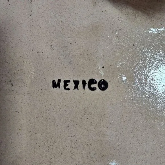 Handmade Mexican Tlaquepaque Ceramic Serving Bowl Painted Bird  Cactus Design - Picture 6 of 12